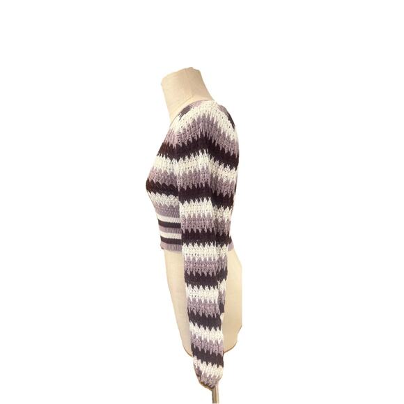 Willow & Wind Cropped Sweater Womens Medium Multicolor Striped Knit Pullover - Picture 7 of 11